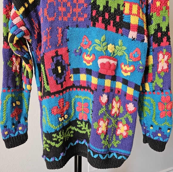 Celina Yang vintage Spring garden ABCD knit mock neck sweater Large - Picture 6 of 8